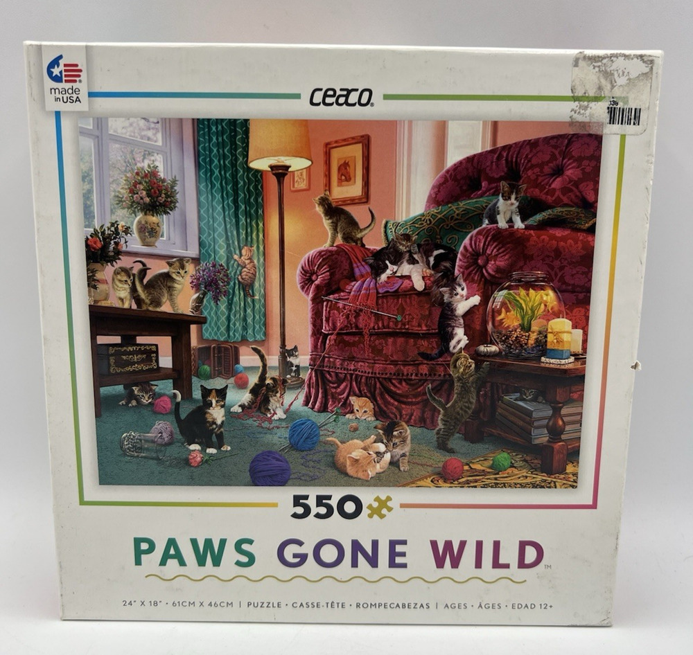 Ceaco Paws Gone Wild 550 Piece Puzzle Kittens Cats Complete Jigsaw